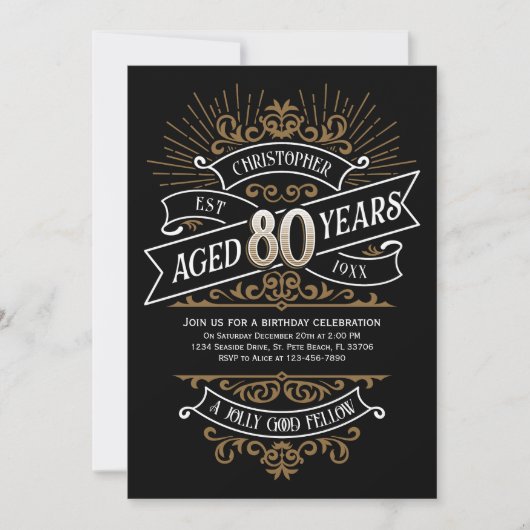 Invitation Mens Funny Whiskey 80e anniversaire (Devant)
