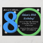 Invitation Mens Green / Blue 80th Birthday Party<br><div class="desc">Une invitation cool masculine verte et bleue 80e anniversaire. C'est un design personnalisable. S'il vous plaît,  envoyez-moi un courriel si vous avez besoin d'aide pour customiser votre design.</div>