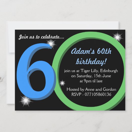 Invitation Mens Green / Blue Soixantième anniversaire (Devant)