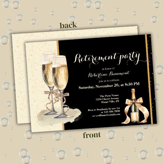 Invitation Men's Retirement Gold Black Champagne Party