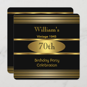 Invitation Mens vintages 70e anniversaire de fête Gold Black 