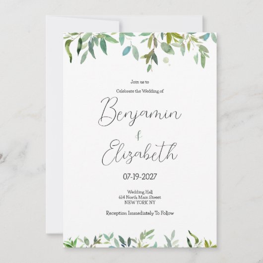Invitation Menthe botanique vert foncé feuillage Mariage (Devant)