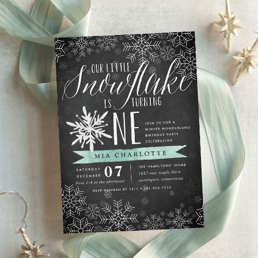 Invitation Menthe | Petit Flocon de neige - hiver premier ann