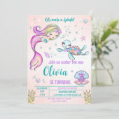 Invitation Mention d'anniversaire de sirène et de tortue sous (Debout devant)