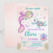Invitation Mention d'anniversaire de sirène et de tortue sous (Devant / Derrière)