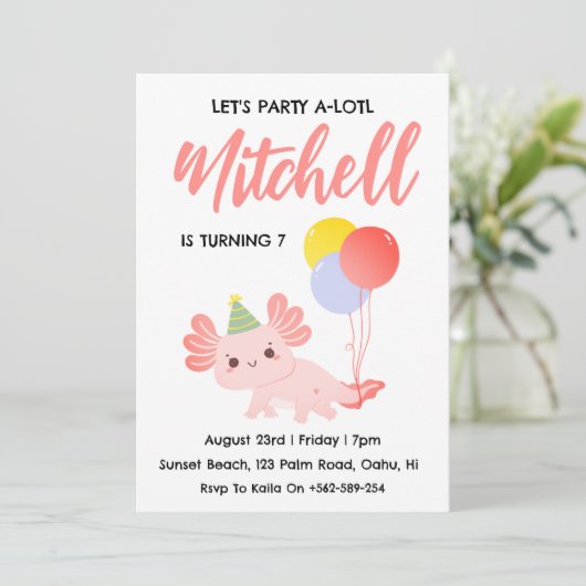 Invitation Mentions d'anniversaire axolotl d'anniversaire mig (Debout devant)