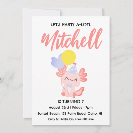 Invitation Mentions d'anniversaire axolotl d'anniversaire mig (Devant)