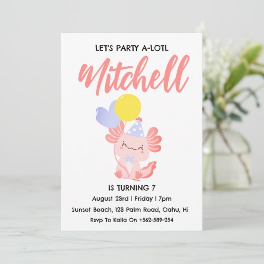 Invitation Mentions d'anniversaire axolotl d'anniversaire mig (Debout devant)