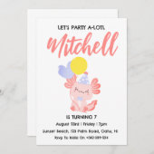 Invitation Mentions d'anniversaire axolotl d'anniversaire mig (Devant / Derrière)