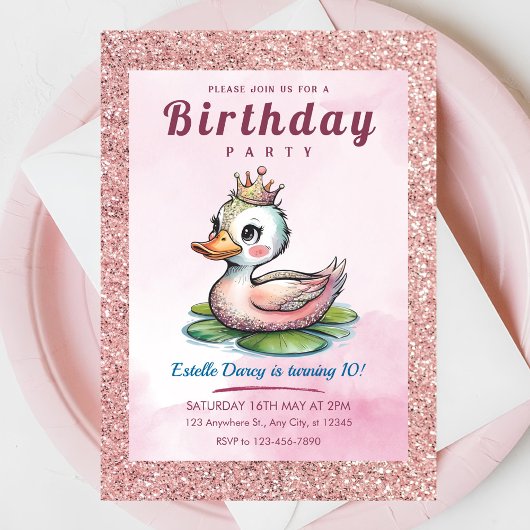 Invitation Mentions d'anniversaire de princesse canard mignon