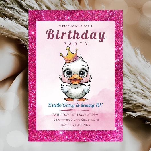Invitation Mentions d'anniversaire de princesse canard mignon