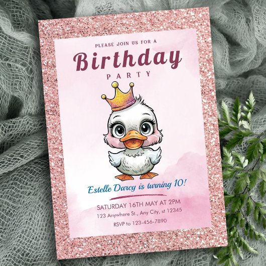 Invitation Mentions d'anniversaire de princesse canard mignon