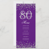 Invitation Menu 80e Anniversaire Confetti Argent violet (Devant)