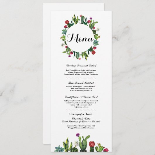Invitation Menu Accueil Mariage Cactus Fiesta Menus Mexicains (Devant / Derrière)