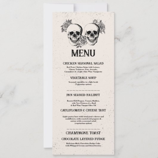 Invitation Menu Accueil Mariage Crânes Rustiques Rose Menus (Devant)
