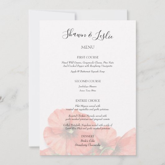 Invitation Menu Accueil Mariage Fleur Pavot (Devant)