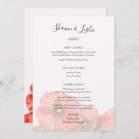 Invitation Menu Accueil Mariage Fleur Pavot (Devant / Derrière)