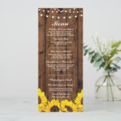 Invitation Menu Accueil Mariage Fleurs de soleil en bois rust (Debout devant)