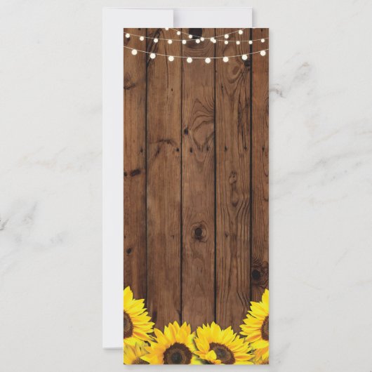 Invitation Menu Accueil Mariage Fleurs de soleil en bois rust (Dos)