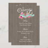 Invitation Menu Ancre barre florale marine (Devant / Derrière)