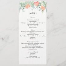 menu aquarelle crème pêche mariage stationnaire