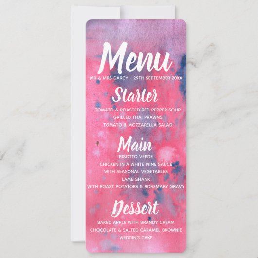 Invitation Menu aquarelle rose et violet (Devant)