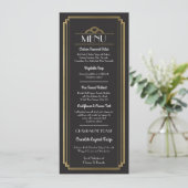 Invitation Menu Art Déco Or Noir Réception de Mariage (Debout devant)