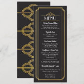 Invitation Menu Art Déco Or Noir Réception de Mariage (Devant / Derrière)
