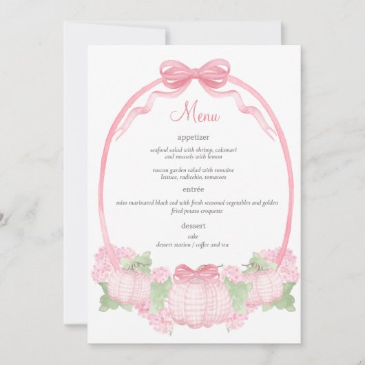 Invitation Menu Baby shower Citrouille rose En vichy (Devant)