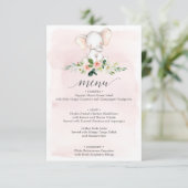 Invitation Menu Baby shower Eléphant Rose (Debout devant)