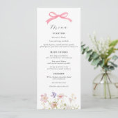 Invitation Menu Baby shower Fleur sauvage rose (Debout devant)