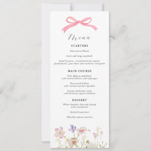 Invitation Menu Baby shower Fleur sauvage rose