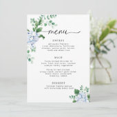 Invitation Menu Baby shower Floral Blue Hydrangea (Debout devant)