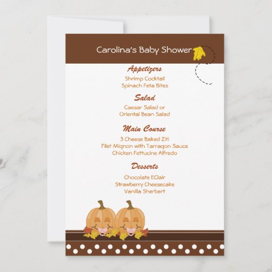 Invitation Menu Baby shower personnalisé Lil Citrouille Fall (Devant)