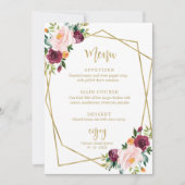 Invitation Menu Blush Burgundy Floral Gold Fête des mariées (Devant)