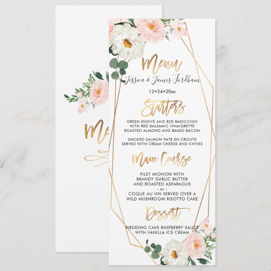 Invitation Menu Bouquets de fleurs de couleur aquarelle (Devant / Derrière)