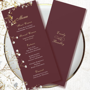 Invitation Menu Burgundy Red Background Script Or Blanc