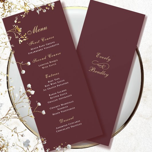 Invitation Menu Burgundy Red Background Script Or Blanc