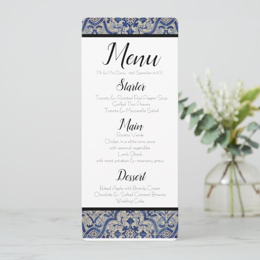 Invitation Menu Carreaux bleus (Debout devant)