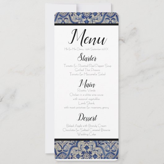 Invitation Menu Carreaux bleus (Devant)