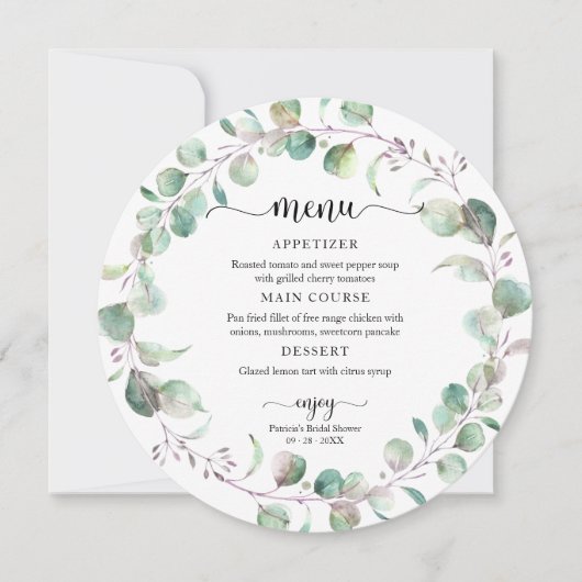 Invitation Menu Cercle Fête des mariées Eucalyptus vert (Devant)