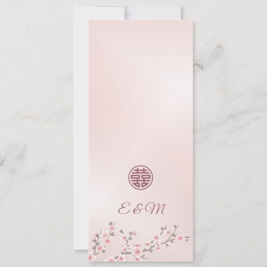 Invitation Menu chinois Mariage Dusty Rose Cherry Blossom (Dos)