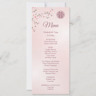Invitation Menu chinois Mariage Dusty Rose Cherry Blossom