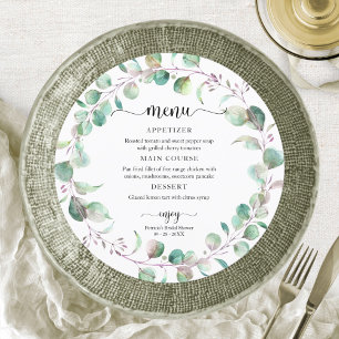 Invitation Menu circulaire de Baby Shower avec eucalyptus et