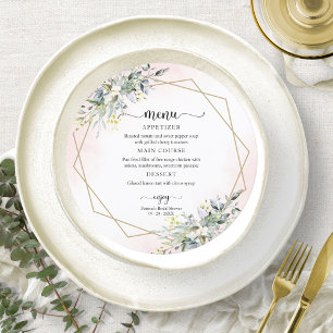 Invitation Menu circulaire de Baby Shower avec verdure et ros