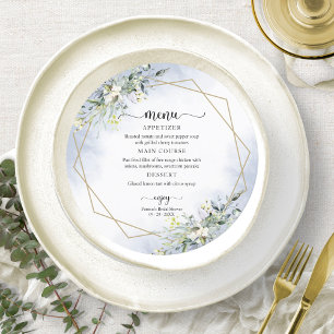 Invitation Menu circulaire de Baby Shower vert et bleu poussi