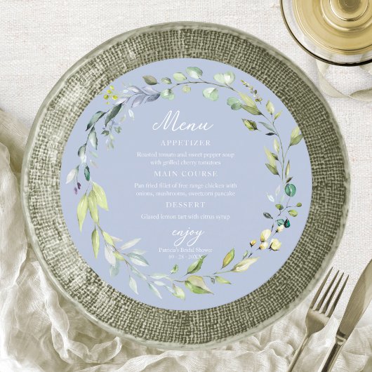 Invitation Menu circulaire pour douche de mariée eucalyptus v