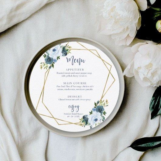 Invitation Menu circulaire pour la douche de mariée aux fleur