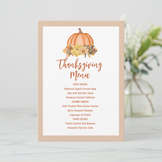 Invitation Menu Citrouille de Thanksgiving imprimable (Debout devant)