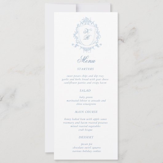 Invitation Menu classique Mariage Crest Floral Dinner Menu (Devant)